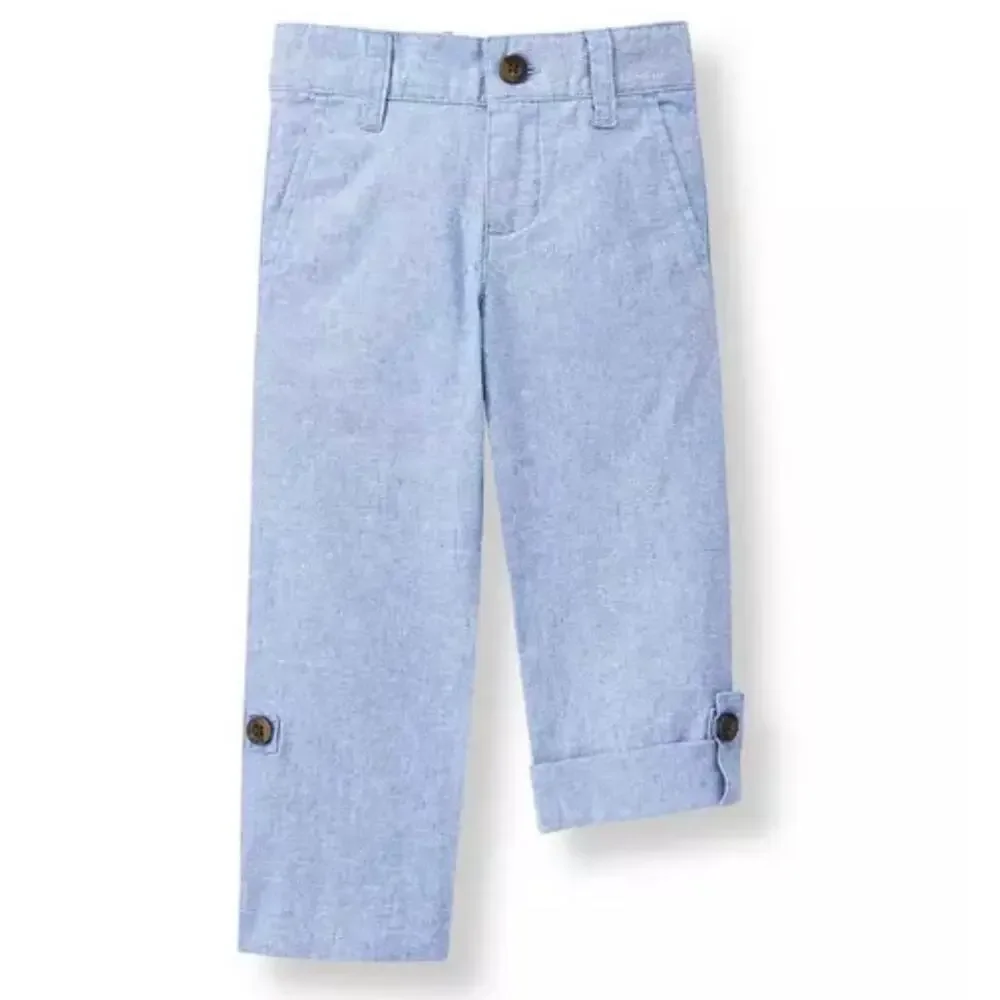 Janie and Jack Blue Linen Blend Roll Cuff Pants Toddler 18-24M Summer Casual Boy